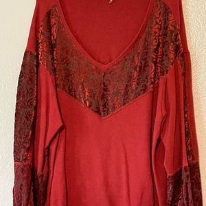 Burgundy shirt with beautiful detailing on sleeves